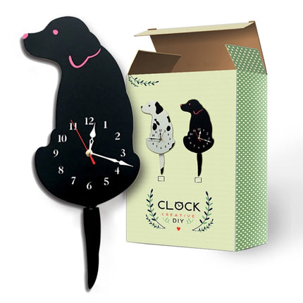 Home Office Bedroom Decoration Battery Operated Dog Shaped Wall Clock with Swinging Tails, Size : 42 x 18cm (Black)-garmade.com