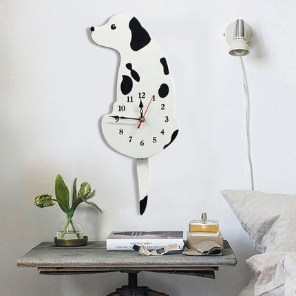 Home Office Bedroom Decoration Battery Operated Dog Shaped Wall Clock with Swinging Tails, Size : 42 x 18cm (White)-garmade.com