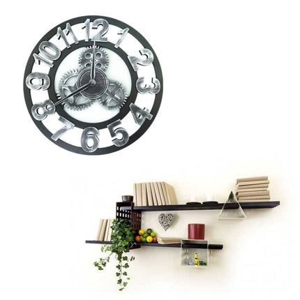 Retro Wooden Round Single-sided Gear Clock Number Wall Clock, Diameter: 80cm (Silver)-garmade.com