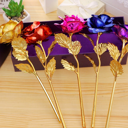 24K Golden Foil Plated Decoration Rose Artificial Flower, Random Color Delivery-garmade.com