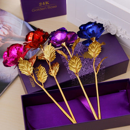 24K Golden Foil Plated Decoration Rose Artificial Flower, Random Color Delivery-garmade.com