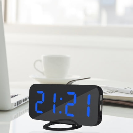 Multifunction Creative Mirror Reflective LED Display Alarm Clock with Snooze Function & 2 USB Charge Port(Blue)-garmade.com