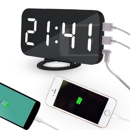 Multifunction Creative Mirror Reflective LED Display Alarm Clock with Snooze Function & 2 USB Charge Port(White)-garmade.com