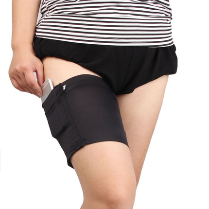 Women Solid Color Silicone Antiskid Non-slip Thigh Sock Anti Chafing Elastic Bands with Card Mobile Phone Bag, Size: 50-55cm(Black)-garmade.com