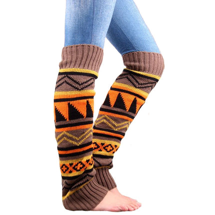 Winter Camouflage Bohemian Thickening Wool Pile Socks Lady Knee-high Thermal Boot Cover(Khaki)-garmade.com
