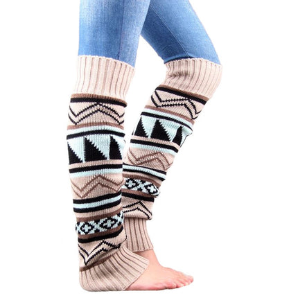 Winter Camouflage Bohemian Thickening Wool Pile Socks Lady Knee-high Thermal Boot Cover(Beige)-garmade.com