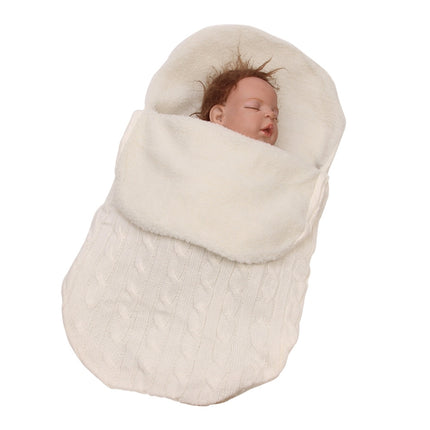 Thick Baby Swaddle Wrap Knit Envelope Sleeping Bag Newborn Infant Warm Bands Indoor Infant Stroller Sleeping Bag (White)-garmade.com