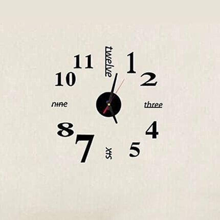 Lovelife WC37130 Acrylic English Digital DIY Stereo Wall Clock Wall Stick Clock (Black)-garmade.com