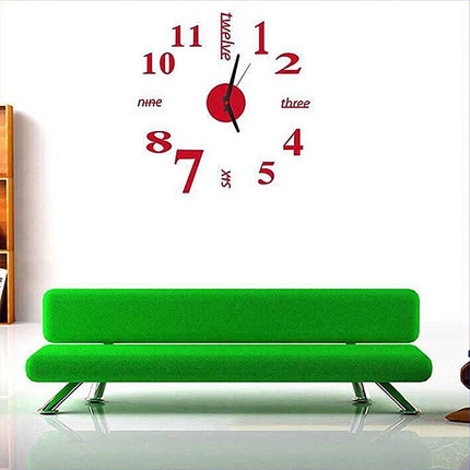 Lovelife WC37130 Acrylic English Digital DIY Stereo Wall Clock Wall Stick Clock (Red)-garmade.com