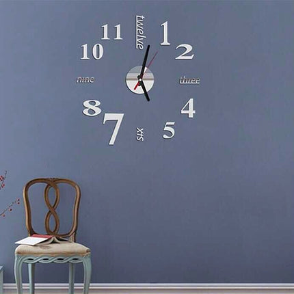 Lovelife WC37130 Acrylic English Digital DIY Stereo Wall Clock Wall Stick Clock (Silver)-garmade.com