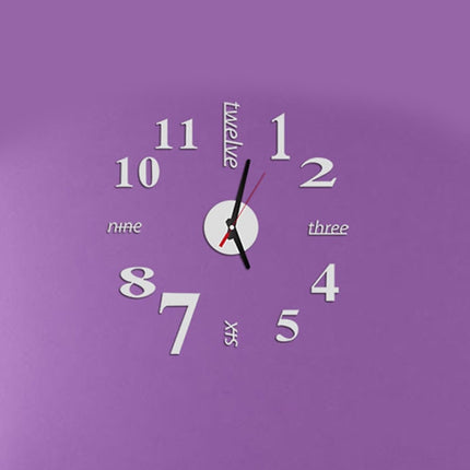 Lovelife WC37130 Acrylic English Digital DIY Stereo Wall Clock Wall Stick Clock (White)-garmade.com