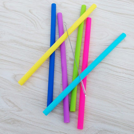 5 PCS Food Grade Silicone Straws Cartoon Colorful Drink Tools with 1 Brush, Straight Pipe, Length: 25cm, Outer Diameter: 11mm, Inner Diameter: 9mm, Random Color Delivery-garmade.com