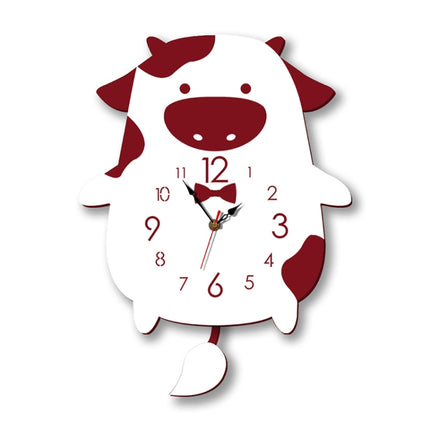 Creative Home Office Bedroom Decoration Cow Swing Acrylic Wall Clock (Red)-garmade.com