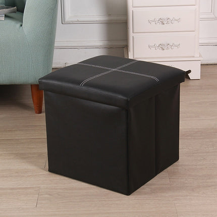 Leather Storage Box Creative Crossline Folding Sofa Bench(Black)-garmade.com