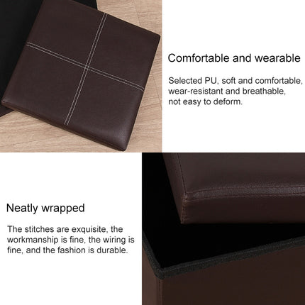 Leather Storage Box Creative Crossline Folding Sofa Bench(Black)-garmade.com