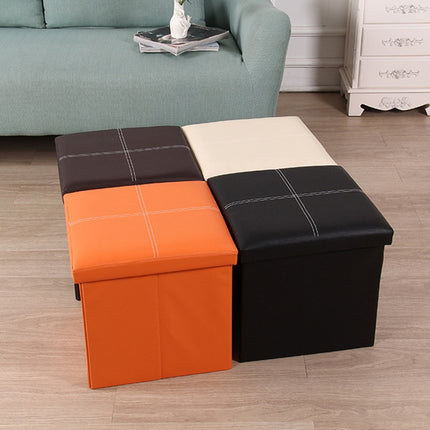 Leather Storage Box Creative Crossline Folding Sofa Bench(Black)-garmade.com