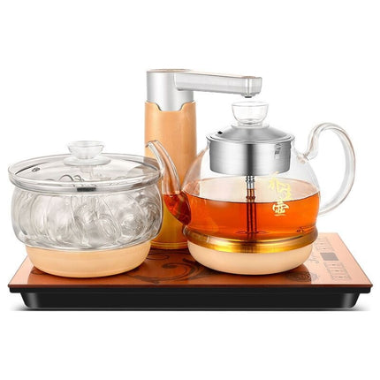 Automatic Add Water Full Intelligent Electric Glass Kettle Steam Boiled Tea Stove Set(Gold)-garmade.com