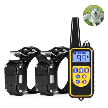 880-2 800 Yards Rechargeable Remote Control Collar Dog Training Device Anti Barking Device(Black Black)-garmade.com