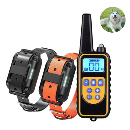 880-2 800 Yards Rechargeable Remote Control Collar Dog Training Device Anti Barking Device(Black+Orange)-garmade.com