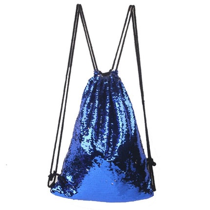 Mermaid Glittering Sequin Drawstring Sports Backpack Shoulder Bag(Sapphire Blue Silver)-garmade.com
