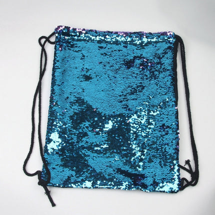 Mermaid Glittering Sequin Drawstring Sports Backpack Shoulder Bag(Blue Pink)-garmade.com