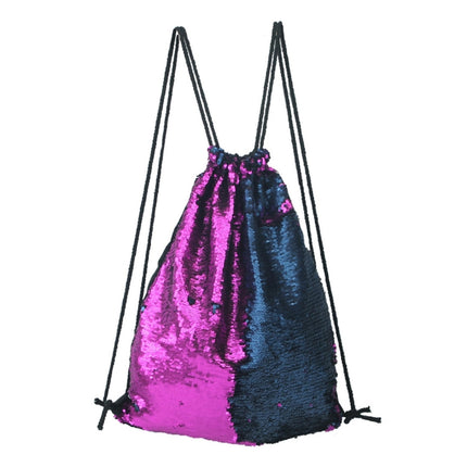 Mermaid Glittering Sequin Drawstring Sports Backpack Shoulder Bag(Dark Purple Blue)-garmade.com