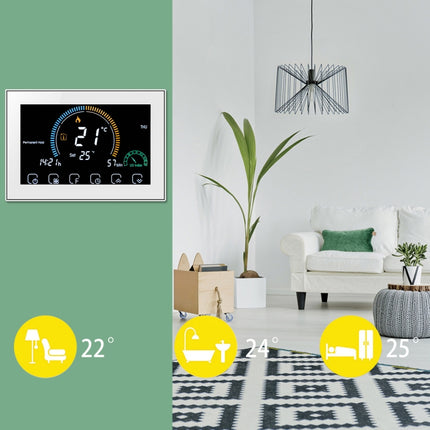 BHT-8000-GA Control Water Heating Energy-saving and Environmentally-friendly Smart Home Negative Display LCD Screen Round Room Thermostat without WiFi(White)-garmade.com