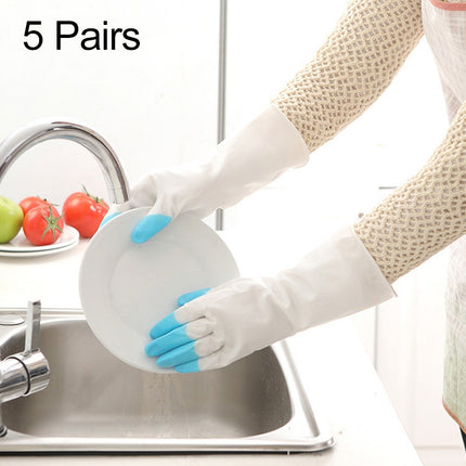 5 Pairs Sale Shark Housework Cleaning PVC Latex Gloves Waterproof Thicken Laundry Washing Gloves (Blue)-garmade.com