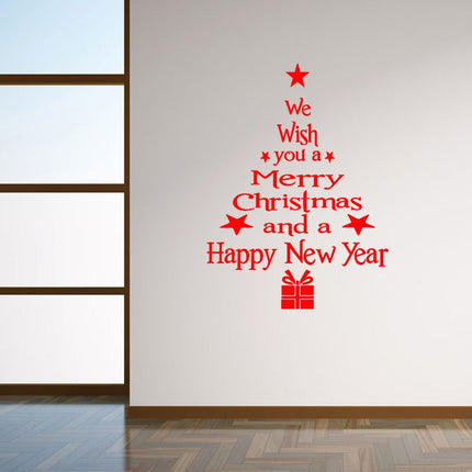 Blessing Christmas Tree Living Room Window Glass Door Removable Christmas Wall Sticker Decoration(Red)-garmade.com