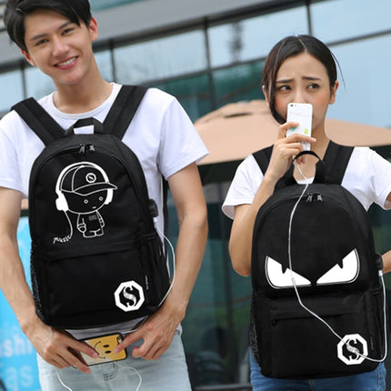 Multi-Function Large Capacity Oxford Cloth Black Music Boy Luminous Backpack Casual Laptop Computer Bag with External USB Charging Interface for Men / Women / Student, M, Size: 43*26*12cm-garmade.com