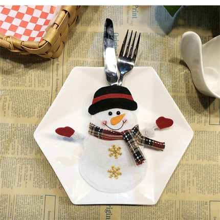 Snowman Pattern Tableware Knife Fork Pocket Cover Bag Christmas Decoration-garmade.com