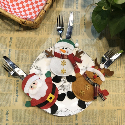 Snowman Pattern Tableware Knife Fork Pocket Cover Bag Christmas Decoration-garmade.com
