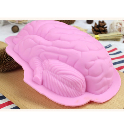 Human Brain Shape Silicone Baking Halloween Cake Mold Pudding Dessert Mold(Pink)-garmade.com