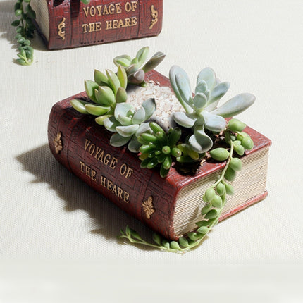 Retro Literature Book Pots Multi-meat Plant Bonsai Micro-landscape Vintage Book Flower Pot Planter for Flower Succulent Cacti Herbs Plant Bed Box Case FlowerPot, Size: 14*10.5*5cm-garmade.com