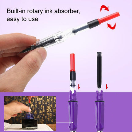 3 PCS School Office Extra Fine Titanium Alloy Nib Transparent Piston Fountain Pen(Black), Random Delivery(0.5mm/0.38mm Nib)-garmade.com