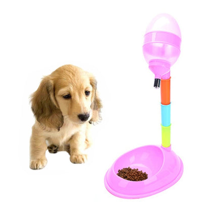 Pet Supplies Pet Dog Cat 2 in 1 Automatic Feeding & Watering Vertical Adjustable Rod Pet Water Food Feeder,Capacity: 600ML(Pink)-garmade.com