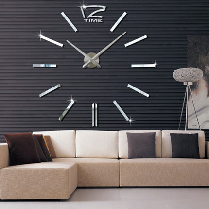 39 inch Bedroom Home Office Decoration Modern Frameless Large DIY 3D Mirror Wall Sticker Mute Clock(Silver)-garmade.com