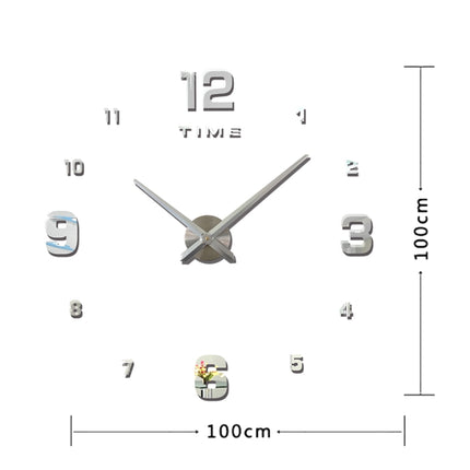 Bedroom Home Decoration Mirrored Number Frameless Large 3D DIY Wall Sticker Mute Clock, Size: 100*100cm(Silver)-garmade.com
