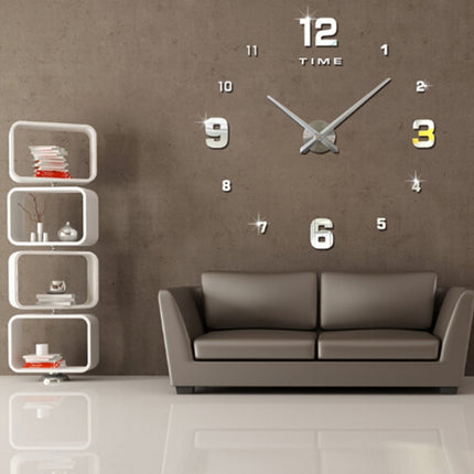 Bedroom Home Decoration Mirrored Number Frameless Large 3D DIY Wall Sticker Mute Clock, Size: 100*100cm(Silver)-garmade.com