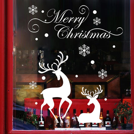 White Snow Reindeer Window Glass Door Removable Christmas Wall Sticker Decoration-garmade.com