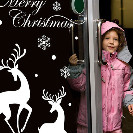 White Snow Reindeer Window Glass Door Removable Christmas Wall Sticker Decoration-garmade.com