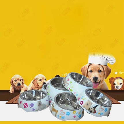 Stainless Steel Waterproof Detachable Double Bowls Printing Cartoon Pattern Cats and Dogs Pet Bowls, Size: L, 30.5*16*5.5 cm-garmade.com