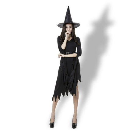 Black Irregular Long Skirt Exit Halloween Costume Cosplay Show Witchcraft Dress, M, Chest: 88cm, Waistline: 72cm, Skirt Length: 108cm-garmade.com