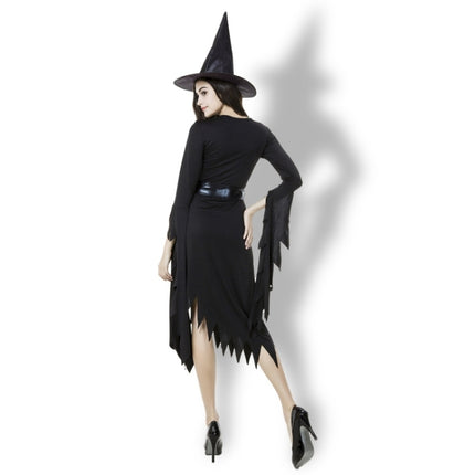 Black Irregular Long Skirt Exit Halloween Costume Cosplay Show Witchcraft Dress, M, Chest: 88cm, Waistline: 72cm, Skirt Length: 108cm-garmade.com