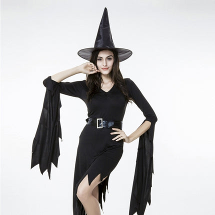 Black Irregular Long Skirt Exit Halloween Costume Cosplay Show Witchcraft Dress, XL, Chest: 98cm, Waistline: 80cm, Skirt Length: 110cm-garmade.com