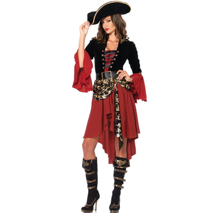 Cruel Seas Captain Buccaneer Pirate Cosplay Costume Women Sexy Halloween Fancy Dress Clothing, Chest: about 90cm, Waistline: about 76cm-garmade.com