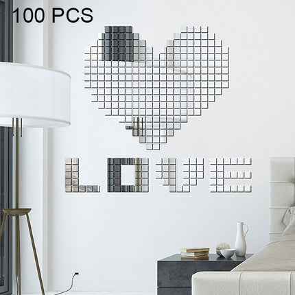 100 PCS Square Crystal Mosaic Mirror Acrylic Stereo Wall Stickers Creative Background Home Living Room Wall Sticker,Size:2*2cm(Silver)-garmade.com