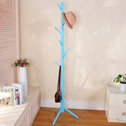 Creative Tree-shaped Solid Wood Floor Hatstand Clothes Hanging Rack,Size: 176x48x48cm (Sky Blue)-garmade.com