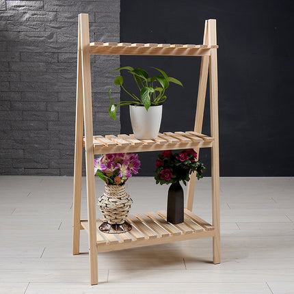 Solid Wood Folding Multi-layer Flower Plate Storage Shelves Shoe Rack, Size: 90x50x30cm(Wood)-garmade.com