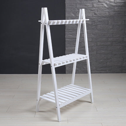 Solid Wood Folding Multi-layer Flower Plate Storage Shelves Shoe Rack, Size: 90x50x30cm (White)-garmade.com